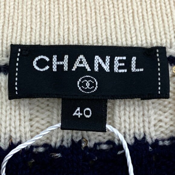 Chanel Colorblock Striped Sequin Cashmere V-Neck Long Sleeve Knit Cardigan - Picture 7 of 8